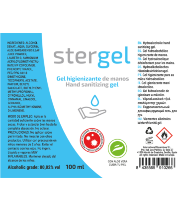 STERGEL - GEL HIDROALCOHÓLICO HIGIENIZANTE DE MANOS ALOE VERA 100ML