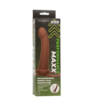 CALEXOTICS - MAXX DOBLE PENETRADOR ACANALADO 10 VIBRACIONES MULATO