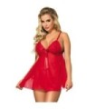 SUBBLIME - BABYDOLL CON LAZO Y ENCAJE FLORAL ROJO L/XL