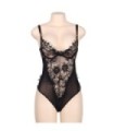 SUBBLIME - TEDDY ENCAJE FLORAL Y CON FLECOS NEGRO TALLA GRANDE