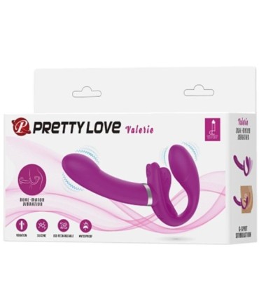 PRETTY LOVE - VALERIE VIBRADOR DOBLE STRAP-ON 12 VIBRACIONES MORADO