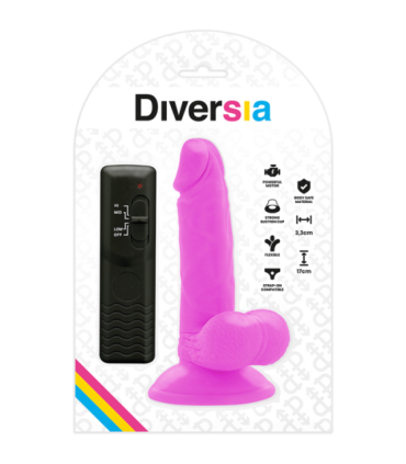DIVERSIA - DILDO REALÍSTICO FLEXIBLE CON VIBRACIÓN MORADO 17 CM -O- 3.3 CM