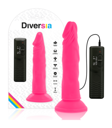 DIVERSIA - DILDO REALÍSTICO FLEXIBLE CON VIBRACIÓN ROSA 23 CM -O- 4.3 CM