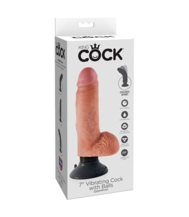 KING COCK - DILDO VIBRADOR CON TESTÍCULOS 17.78 CM NATURAL