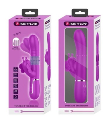 PRETTY LOVE - VIBRADOR RABBIT MULTIFUNCIÓN 4 EN 1 MARIPOSA FUCSIA