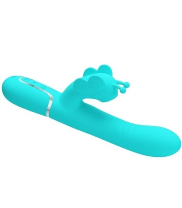 PRETTY LOVE - VIBRADOR RABBIT MULTIFUNCIÓN 4 EN 1 MARIPOSA VERDE AGUA