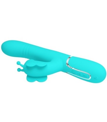 PRETTY LOVE - VIBRADOR RABBIT MULTIFUNCIÓN 4 EN 1 MARIPOSA VERDE AGUA