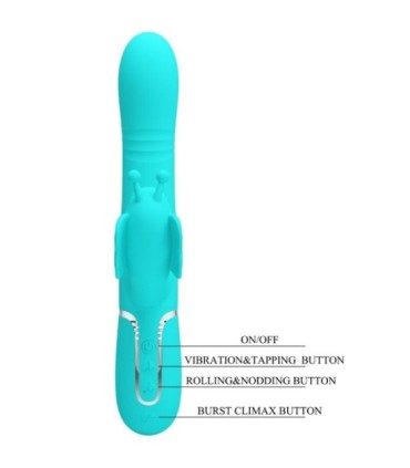 PRETTY LOVE - VIBRADOR RABBIT MULTIFUNCIÓN 4 EN 1 MARIPOSA VERDE AGUA