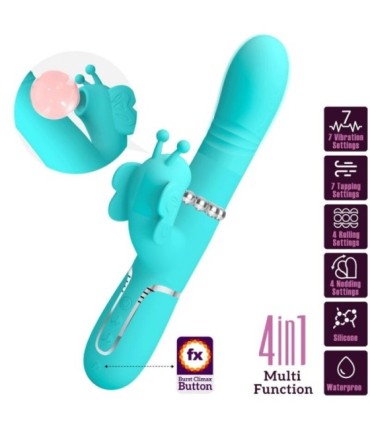 PRETTY LOVE - VIBRADOR RABBIT MULTIFUNCIÓN 4 EN 1 MARIPOSA VERDE AGUA