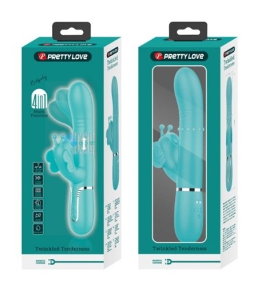PRETTY LOVE - VIBRADOR RABBIT MULTIFUNCIÓN 4 EN 1 MARIPOSA VERDE AGUA