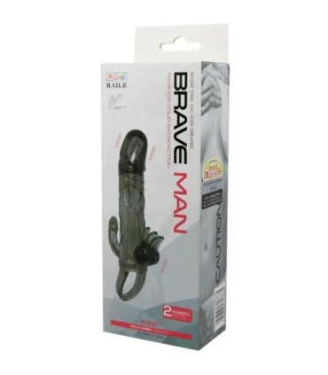 BAILE - BRAVE MAN FUNDA PENE ANAL Y CLITORIS VIBRADOR 16.5 CM NEGRO