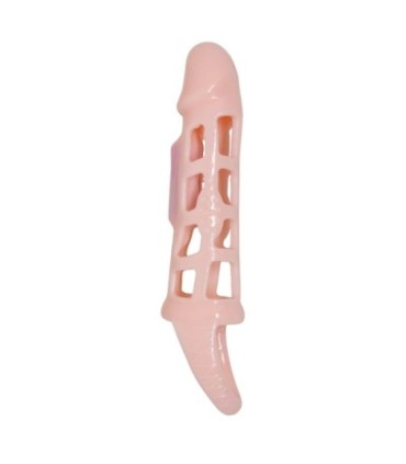 BAILE - FUNDA EXTENSORA PENE CON VIBRACIÓN Y STRAP NATURAL 13.5 CM