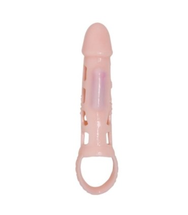 BAILE - FUNDA EXTENSORA PENE CON VIBRACIÓN Y STRAP NATURAL 13.5 CM