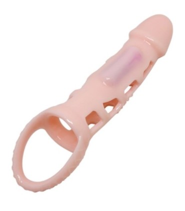 BAILE - FUNDA EXTENSORA PENE CON VIBRACIÓN Y STRAP NATURAL 13.5 CM