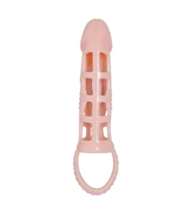 BAILE - FUNDA EXTENSORA PENE CON VIBRACIÓN Y STRAP NATURAL 13.5 CM