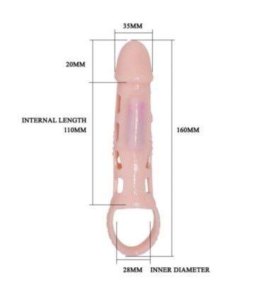 BAILE - FUNDA EXTENSORA PENE CON VIBRACIÓN Y STRAP NATURAL 13.5 CM