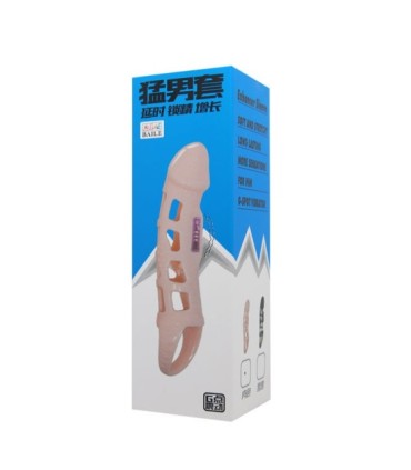 BAILE - FUNDA EXTENSORA PENE CON VIBRACIÓN Y STRAP NATURAL 13.5 CM