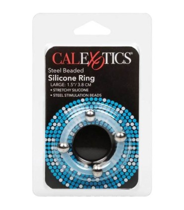CALEXOTICS - ANILLO DE SILICONA CON CUENTAS DE ACERO TALLA L