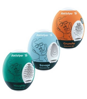 SATISFYER - 3 HUEVOS MASTURBADORES NAUGHTY, SAVAGE & CRUNCHY