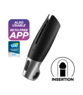 SATISFYER - POWER MASTURBATOR NEGRO Y PLATA