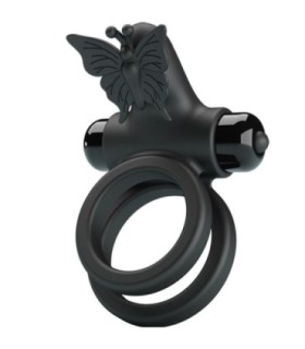 PRETTY LOVE - DOBLE ANILLO VIBRADOR CON ESTIMULADOR NEGRO