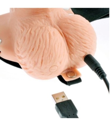 FETISH FANTASY SERIES - ARNÉS AJUSTABLE CONTROL REMOTO PENE REALÍSTICO CON TESTÍCULOS RECARGABLE Y VIBRADOR 15 CM