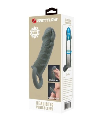 PRETTY LOVE - FUNDA REALÍSTICA ALARGADORA Y RETARDANTE PARA PENE GRIS