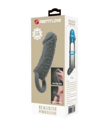 PRETTY LOVE - FUNDA REALÍSTICA ALARGADORA Y RETARDANTE PARA PENE MODELO 2 GRIS