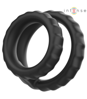 INTENSE - DEWEY ANILLO DOBLE PARA PENE SILICONA NEGRO MODELO 2