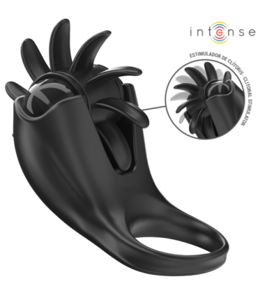 INTENSE - MABEL ANILLO VIBRADOR 10 VIBRACIONES CON ESTIMULADOR DE CLÍTORIS NEGRO