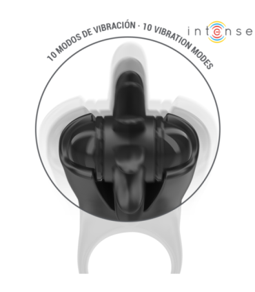 INTENSE - MABEL ANILLO VIBRADOR 10 VIBRACIONES CON ESTIMULADOR DE CLÍTORIS NEGRO