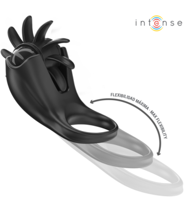 INTENSE - MABEL ANILLO VIBRADOR 10 VIBRACIONES CON ESTIMULADOR DE CLÍTORIS NEGRO