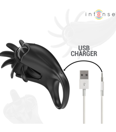 INTENSE - MABEL ANILLO VIBRADOR 10 VIBRACIONES CON ESTIMULADOR DE CLÍTORIS NEGRO