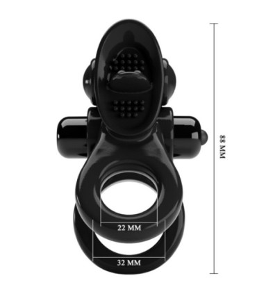 PRETTY LOVE - PASSIONATE RING DOBLE ANILLO VIBRADOR + ESTIMULADOR CLÍTORIS NEGRO