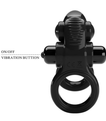PRETTY LOVE - PASSIONATE RING DOBLE ANILLO VIBRADOR + ESTIMULADOR CLÍTORIS NEGRO