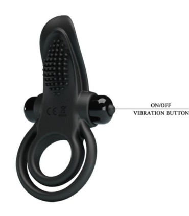 PRETTY LOVE - DOBLE ANILLO VIBRADOR + ESTIMULADOR CLÍTORIS 10 VIBRACIONES NEGRO