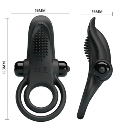 PRETTY LOVE - DOBLE ANILLO VIBRADOR + ESTIMULADOR CLÍTORIS 10 VIBRACIONES NEGRO