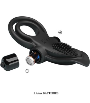 PRETTY LOVE - DOBLE ANILLO VIBRADOR + ESTIMULADOR CLÍTORIS 10 VIBRACIONES NEGRO