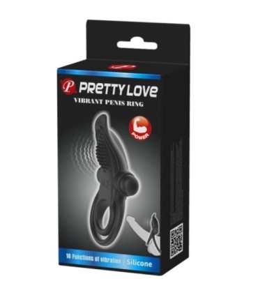 PRETTY LOVE - DOBLE ANILLO VIBRADOR + ESTIMULADOR CLÍTORIS 10 VIBRACIONES NEGRO
