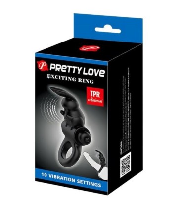 PRETTY LOVE - EXCITING RING ANILLO VIBRADOR RABBIT 10 VIBRACIONES NEGRO