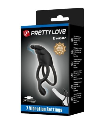 PRETTY LOVE - SETH DOBLE ANILLO VIBRADOR RABBIT 7 VIBRACIONES NEGRO