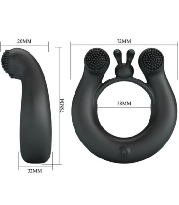 PRETTY LOVE - DAHLIA ANILLO VIBRADOR + ESTIMULADOR DE CLÍTOIS 12 VIBRACIONES NEGRO