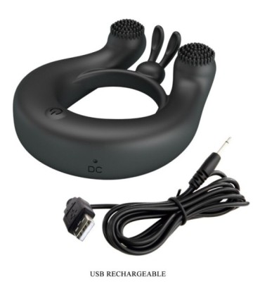 PRETTY LOVE - DAHLIA ANILLO VIBRADOR + ESTIMULADOR DE CLÍTOIS 12 VIBRACIONES NEGRO