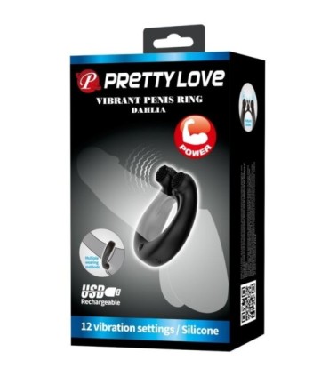 PRETTY LOVE - DAHLIA ANILLO VIBRADOR + ESTIMULADOR DE CLÍTOIS 12 VIBRACIONES NEGRO