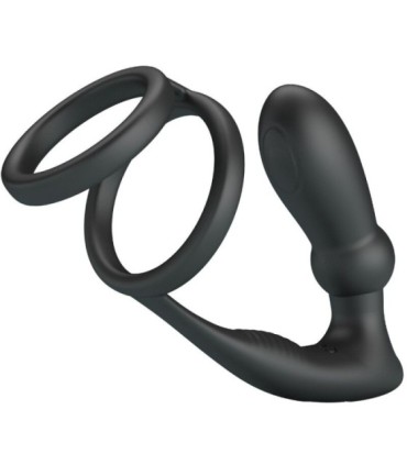 PRETTY LOVE - EMONI ANILLO PENE + PLUG ANAL 12 VIBRACIONES NEGRO