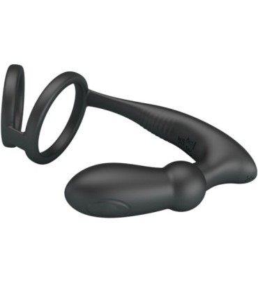 PRETTY LOVE - EMONI ANILLO PENE + PLUG ANAL 12 VIBRACIONES NEGRO