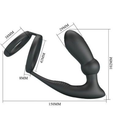 PRETTY LOVE - EMONI ANILLO PENE + PLUG ANAL 12 VIBRACIONES NEGRO