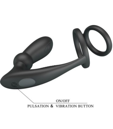 PRETTY LOVE - EMONI ANILLO PENE + PLUG ANAL 12 VIBRACIONES NEGRO