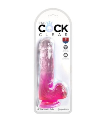 KING COCK - CLEAR PENE REALÍSTICO CON TESTÍCULOS 13.5 CM ROSA
