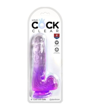 KING COCK - CLEAR PENE REALÍSTICO CON TESTÍCULOS 13.5 CM MORADO
